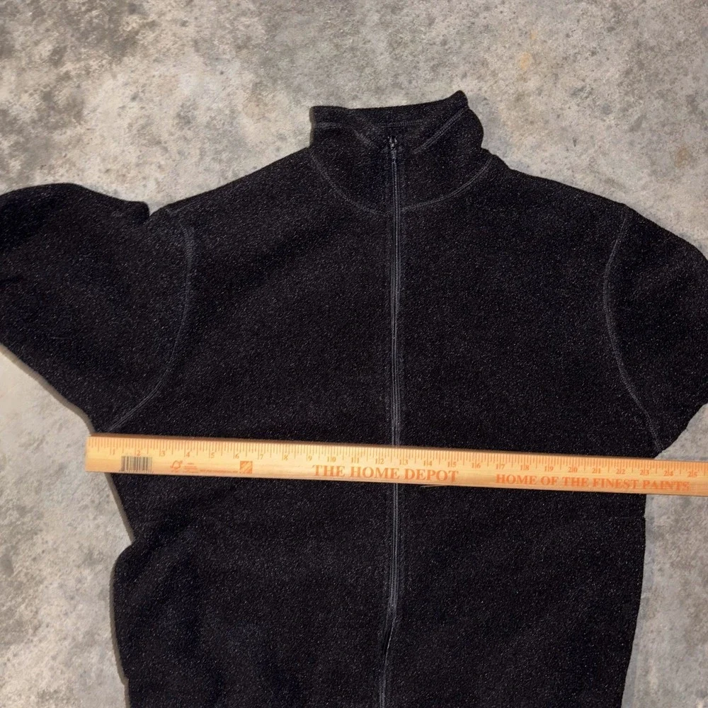 LL Bean Fleece Jacket Mens LR Black Pockets Mock Neck Outdoor Warm Full Zip Warm